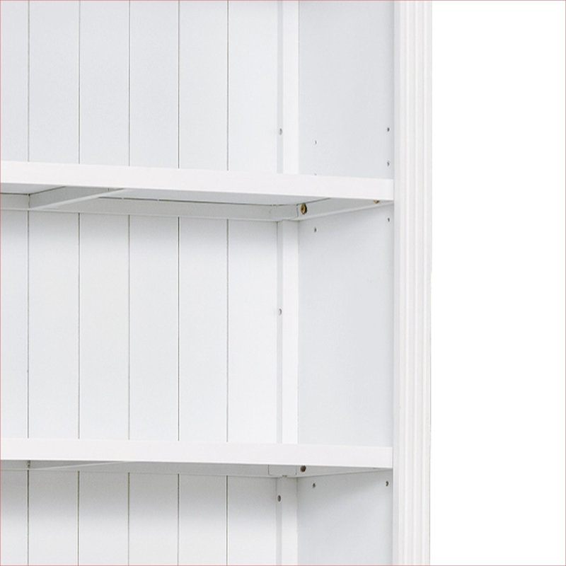 Ensemble de bibliothèque autoportante à 5 niveaux, fabrication en bois massif axée sur le rangement, blanc éclatant avec tablettes réglables et bande lumineuse à DEL pour le salon et le bureau à domicile