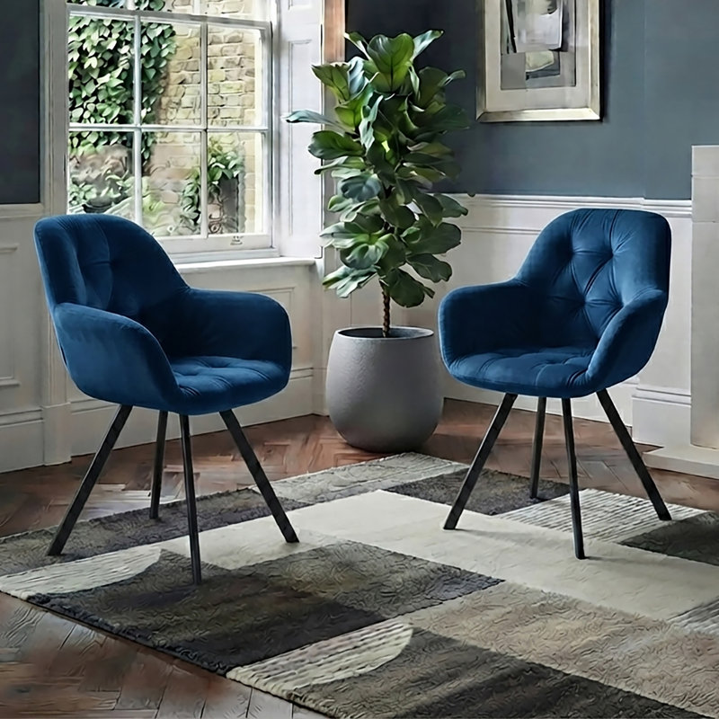 Aella Dinning Chair 2pack Grey Velvet, Navy Blue