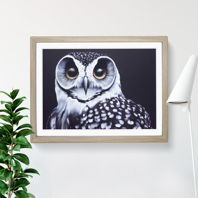 An Enigmatic Owl - Single Picture Frame Print, 25cm H x 34cm W x 2cm D, Oak