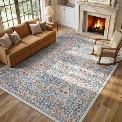  Floral Washable Area Rugs for Living Room Bedroom, Boho Non-Slip Forest Carpet
