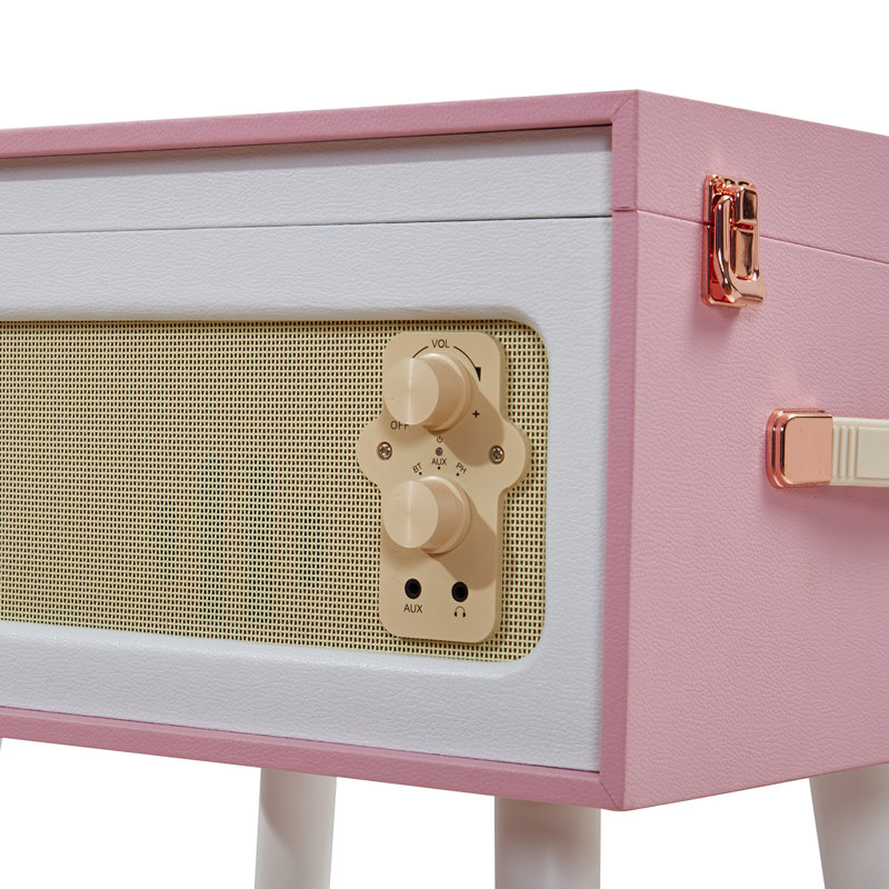 Pink and White 3-Speed Bluetooth Record Player with Built-in Speakers