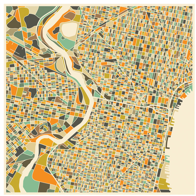 Abstract City Map Of Philadelphia by Jazzberry Blue - Wrapped Canvas Print, 93.98 cm H x 93.98 cm W x 3.175 cm D
