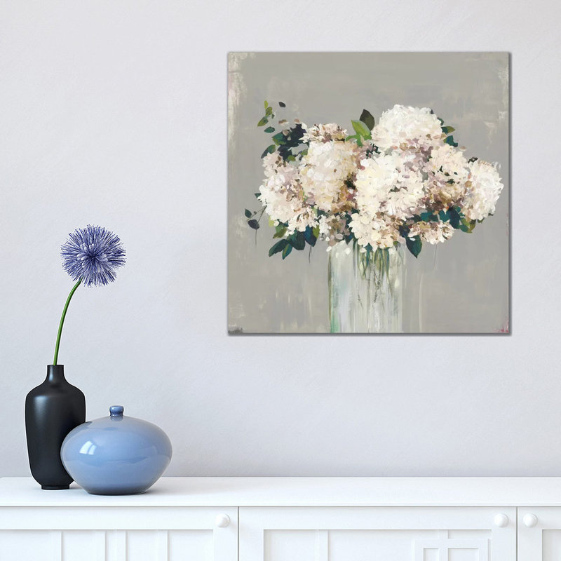 White Hydrangea by Allison Pearce - Wrapped Canvas Painting, 45.72 cm H x 45.72 cm W x 1.91 cm D, No Frame