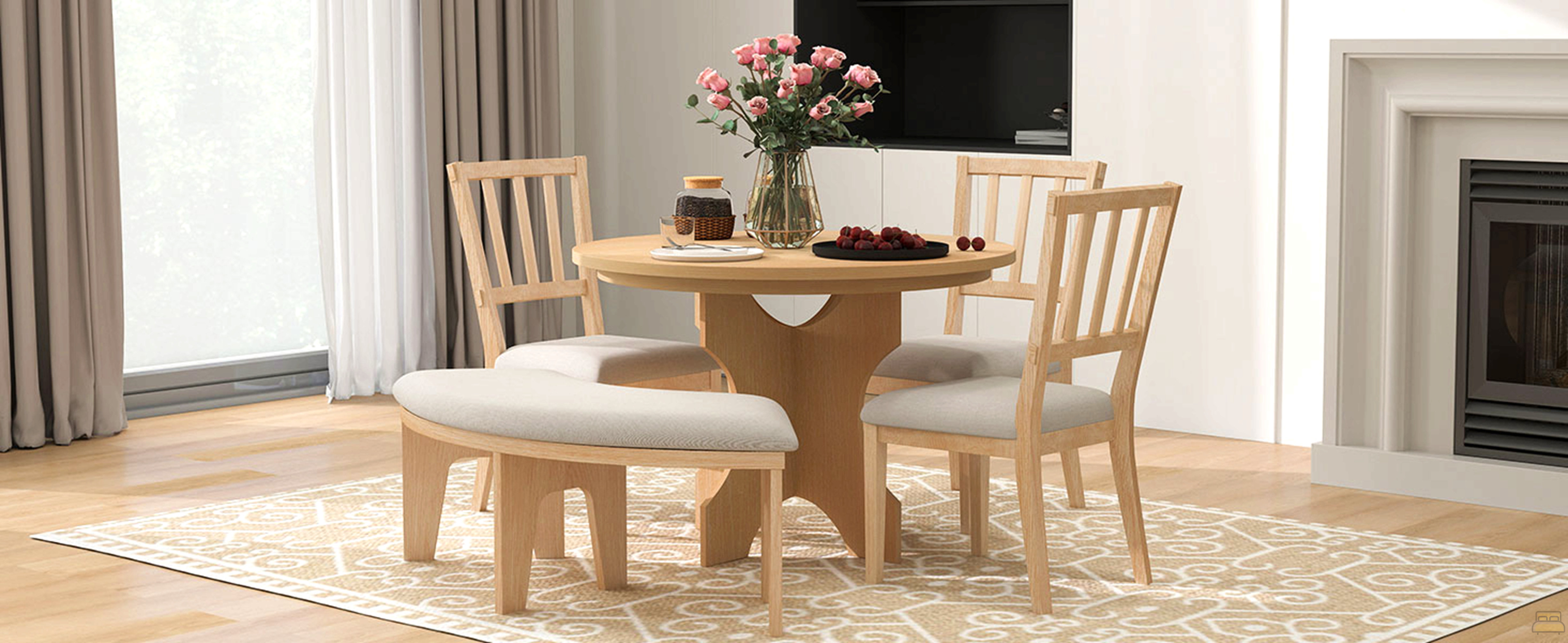 August Grove 5-Piece Rustic Charm Round Dining Set With 3 Upholstered ...