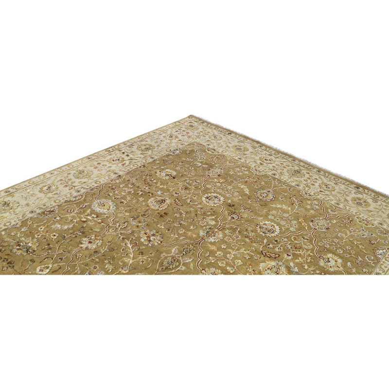 Tapis brun / beige / vert noué à la main de haute qualité