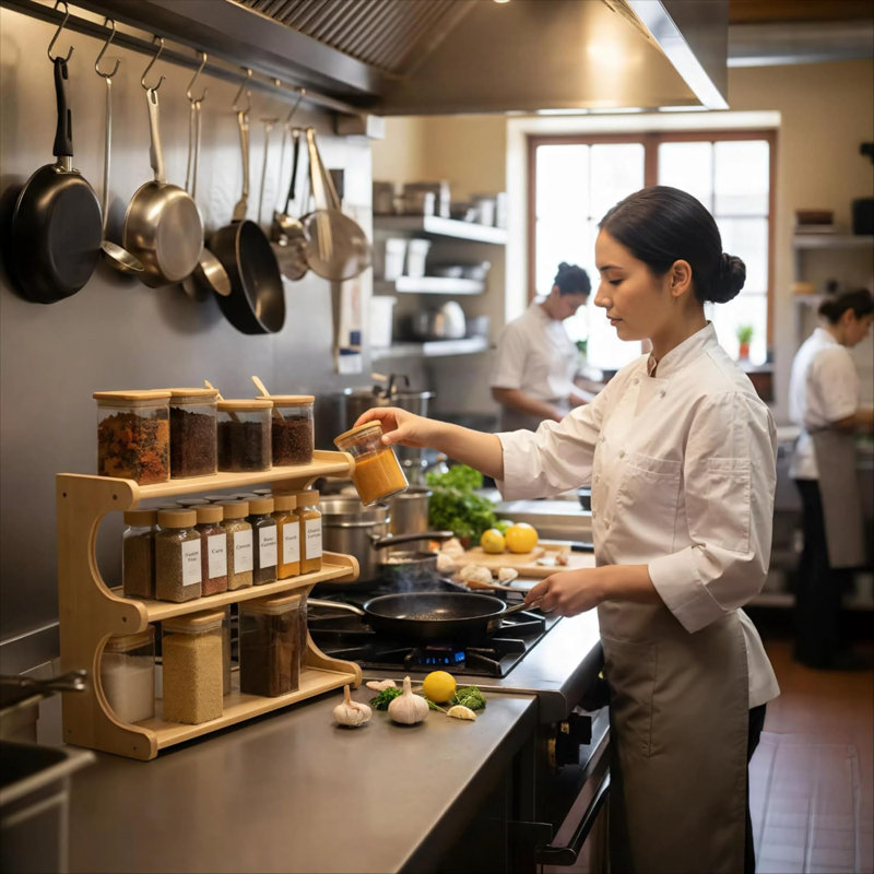 Étagère à épices en bambou à 3 niveaux, peu encombrante pour la cuisine
