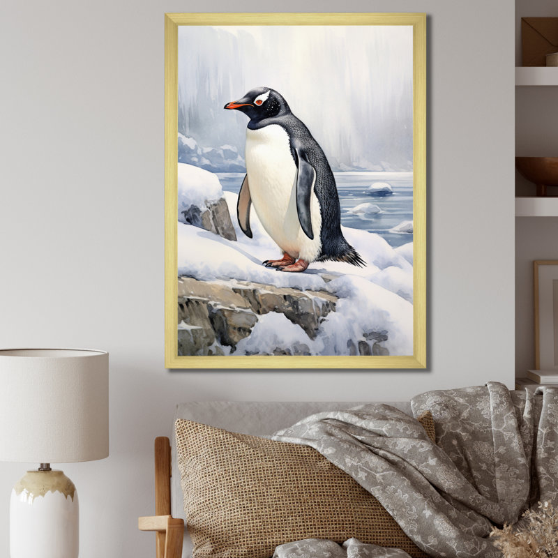Penguins gracieux V - décoration murale animaux, H 32 po x l 24 po x P 1 po, Cadre doré à une seule photo