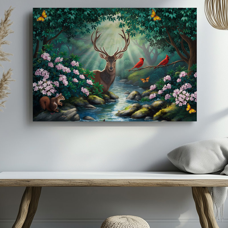 Toile dans une forêt tranquille, art mural majestueux avec un cerf majestueux, H 30 po x l 30 po