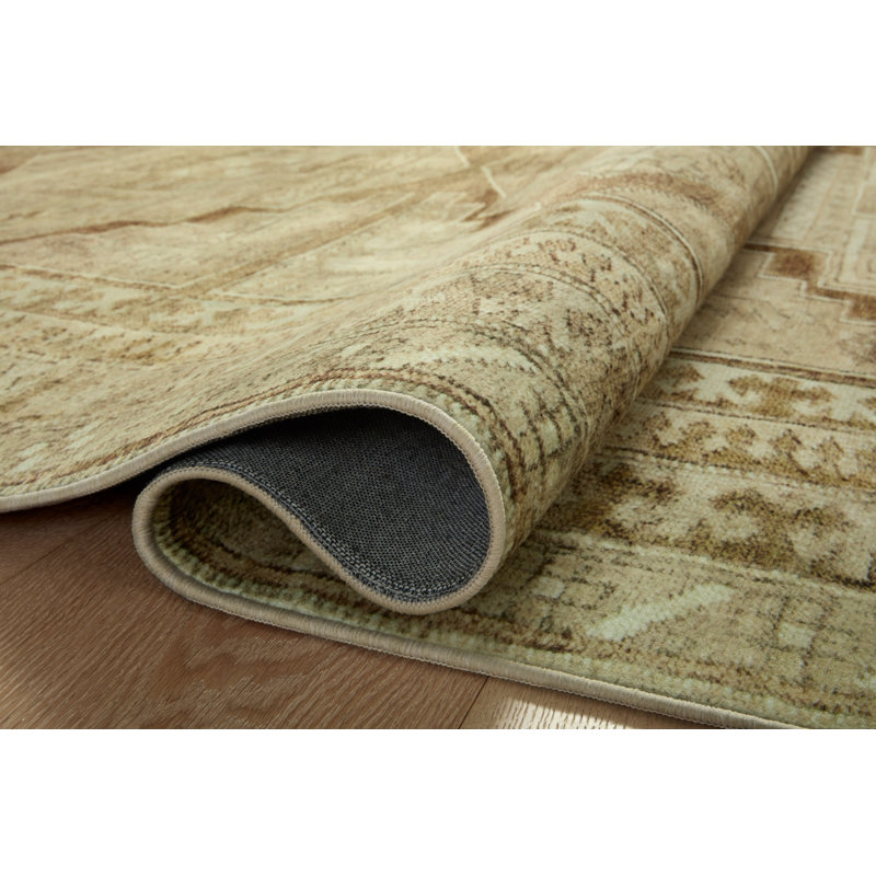 Khaki and Tobacco Rectangular Washable Synthetic Rug 8'6" x 11'6"