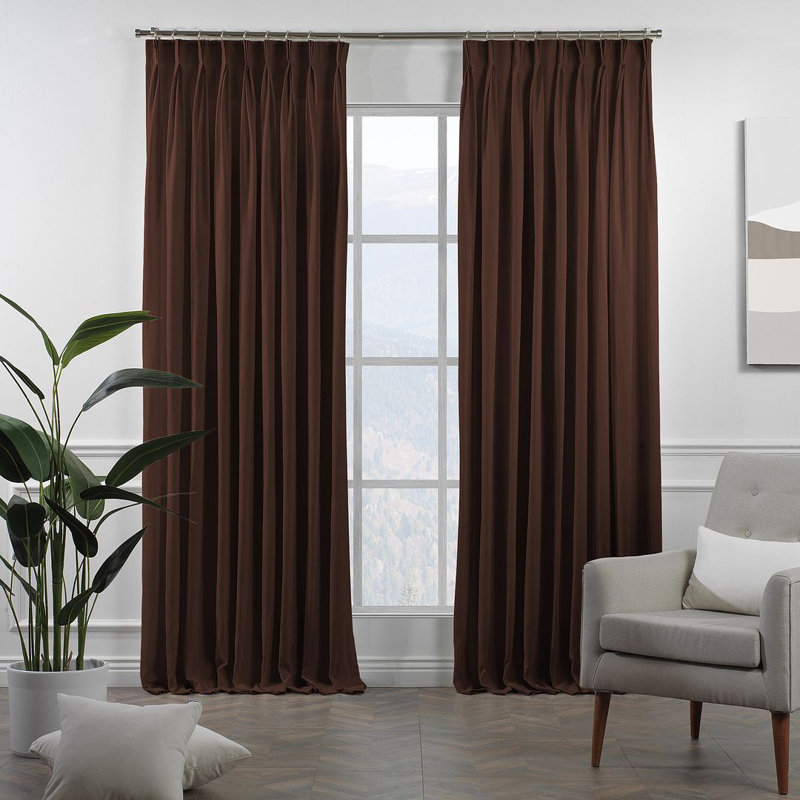 Panneau de rideau simple décoratif à double pincement très long et très large, L 100 po x L 84 po, Marron foncé