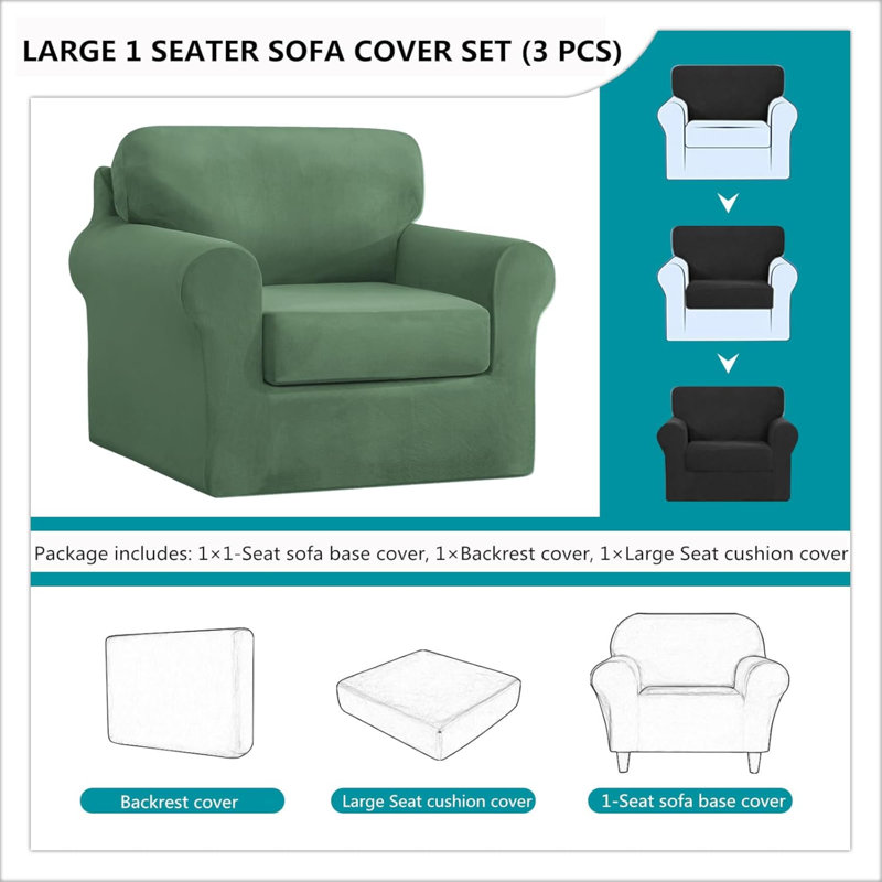Sofa Cover With Separate Seat Cushions And Backrests Stretch Velvet Sofa Slipcover Couch Covers Furniture Protector Split Combined (Large 1 Seat Set 3 PCS)
