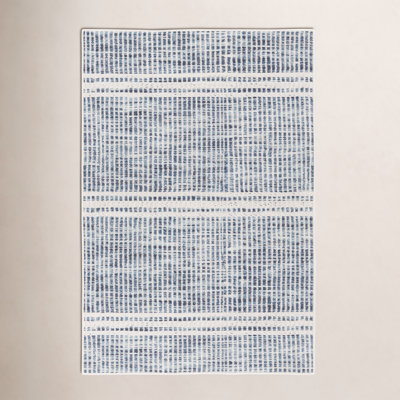 Malta Blue Machine Washable Striped Rug