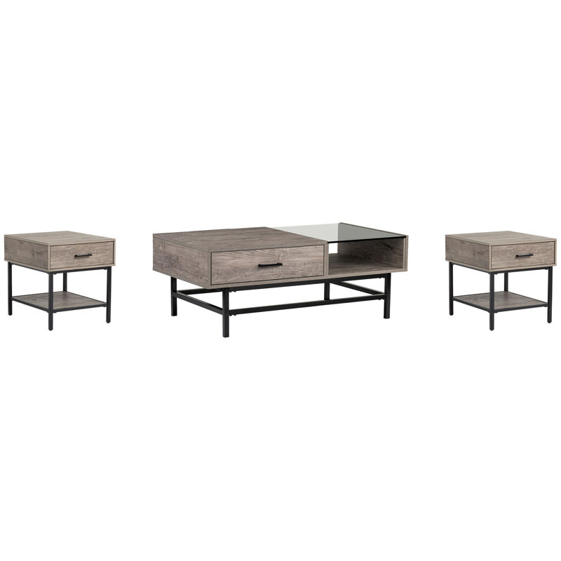Table basse rectangulaire à plateau relevable avec 2 tables de bout, 3 pièces: table basse, 2 tables de bout
