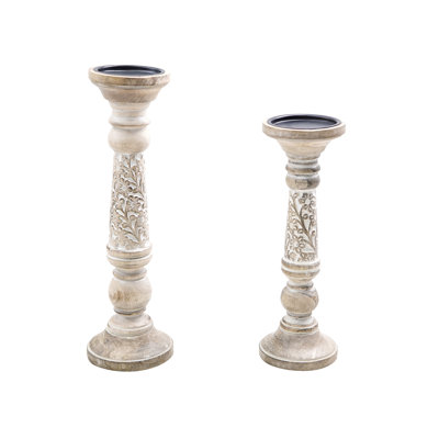 14.96'' H Wood Tabletop Candlestick