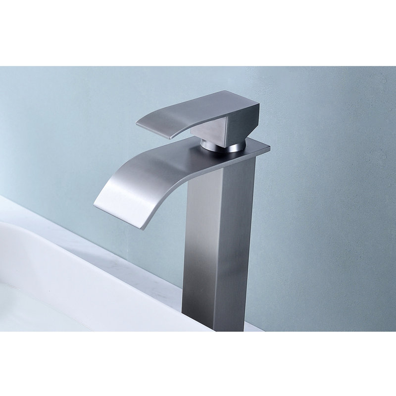 Waterfall Spout Single Handle Bathroom Sink Faucet, Brushed Nickel