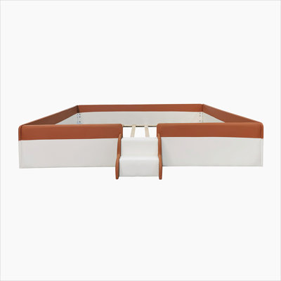 King Size Upholstered Daybed Frame with Fence and Stairs,(BROWN+WHITE) by Hokku Designs