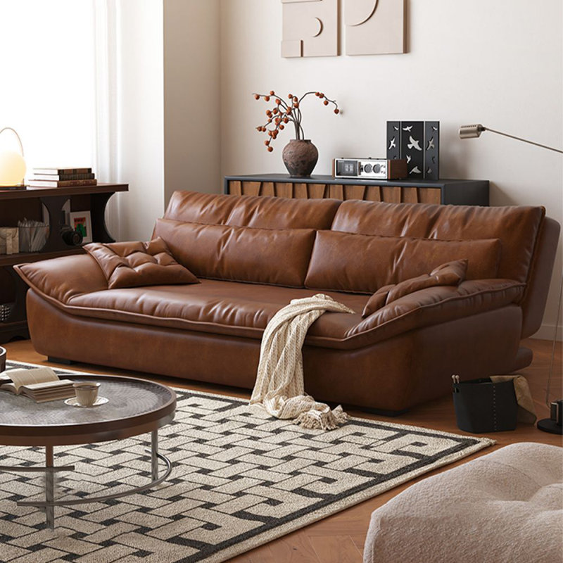 Brown Faux Leather Metal Solid Wood Standard Sofa bed, 30.71" H x 70.87" W x 38.19" D