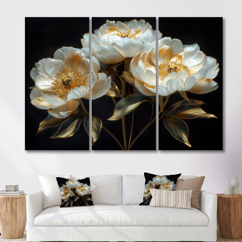 Ensemble de salon Gatton - pivoines, H 28 po x l 36 po x P 1 po, Toile tendue