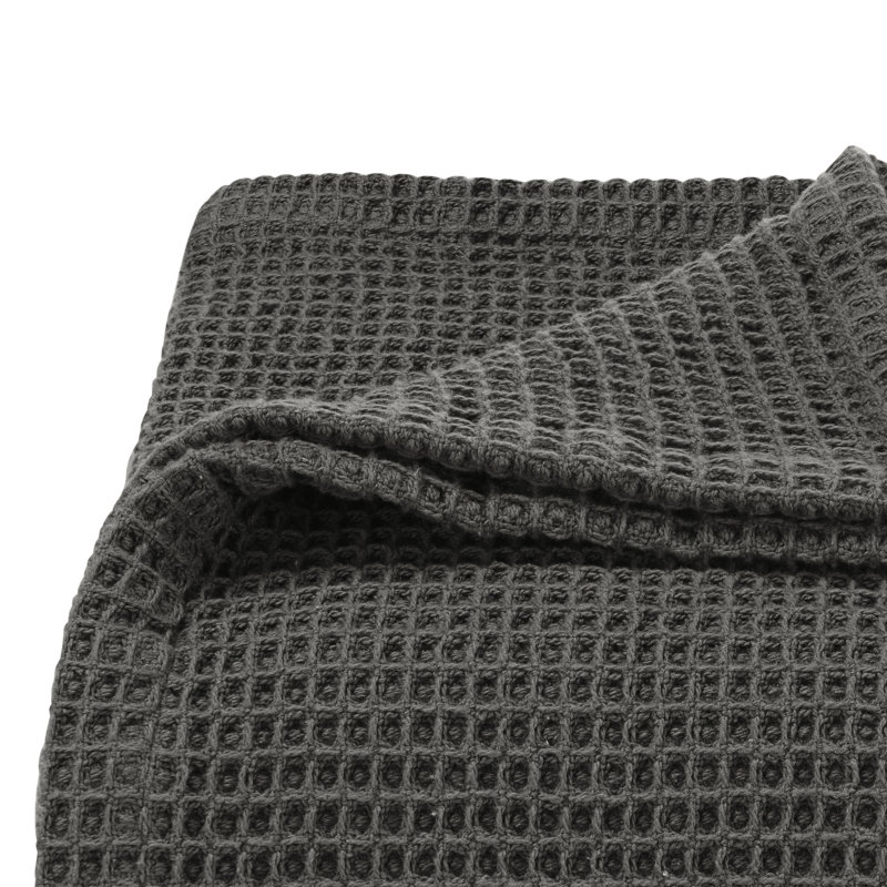 Waffleweave 100% Cotton Blanket, King, Charcoal
