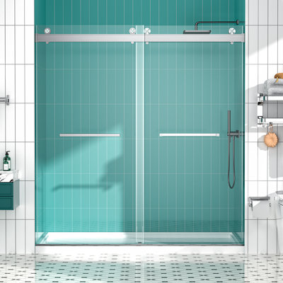 68"-72"W x 76"H Frameless Double Sliding Soft-Close Shower Door with 3/8" SGCC Tempered Glass,304 Stainless Steel Hardware