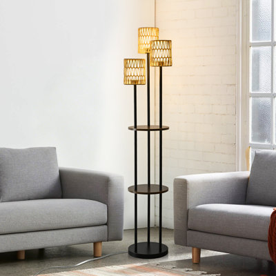 Lampe de table sur pied 65 "avec 3 lumières et double abat-jour 65 po pour salon, chambre à coucher, bureau, bureau