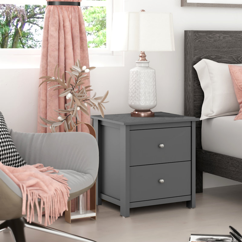 Isenbert 21.9" W Manufactured Wood 2-Drawer Nightstand, Graphite Gray