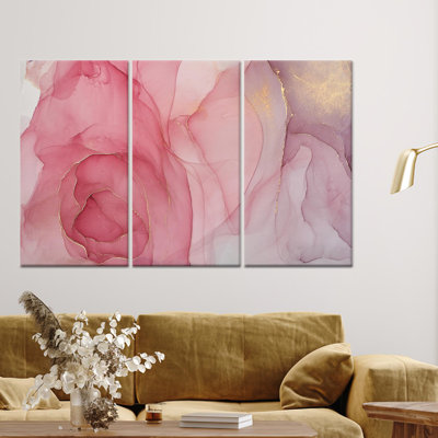 Élégante toile murale en marbre rose avec décor doré, toile tendue 3P