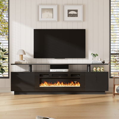 Demisire Metro Lane 179 cm W Black Electric TV Stand with 5120 BTU
