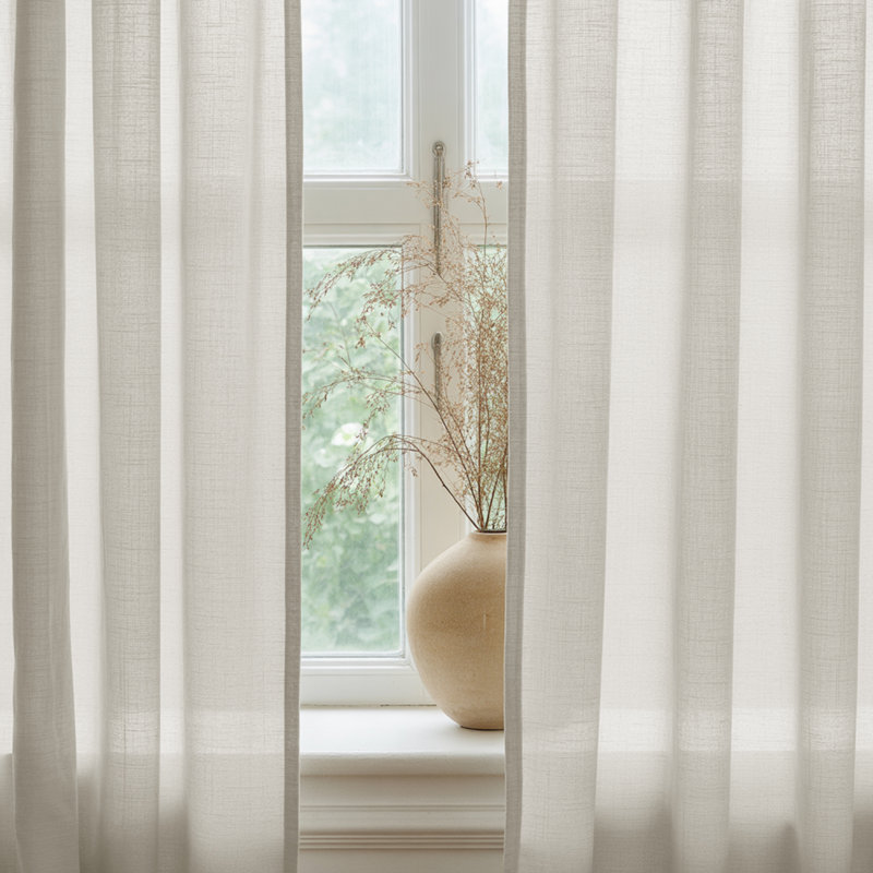 52''W Light Filtering Linen Blended Curtains - Back Tab & Rod Pocket Top, 2 Panels Set, 52" W x 96" L