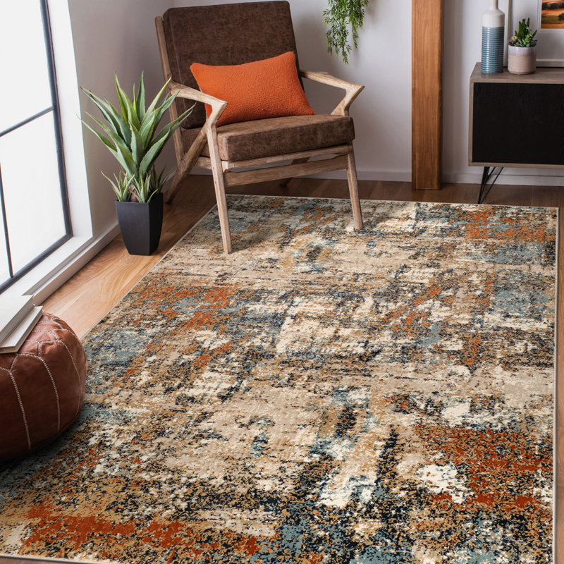 2' X 3' Orange Abstract Power Loom Area Rug