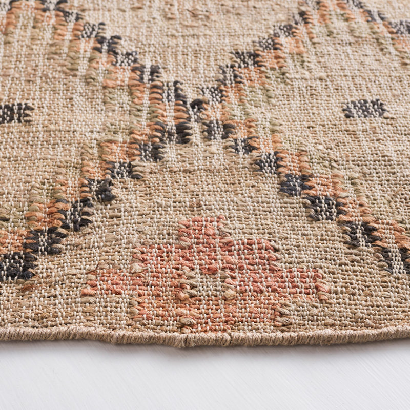 Tapis géométrique en jute tissé à la main Janet, Rond 7 pi