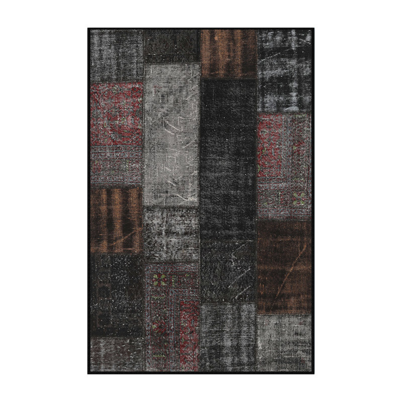 Tapis contemporain noir / gris, Rectangle 5 pi x 8 pi