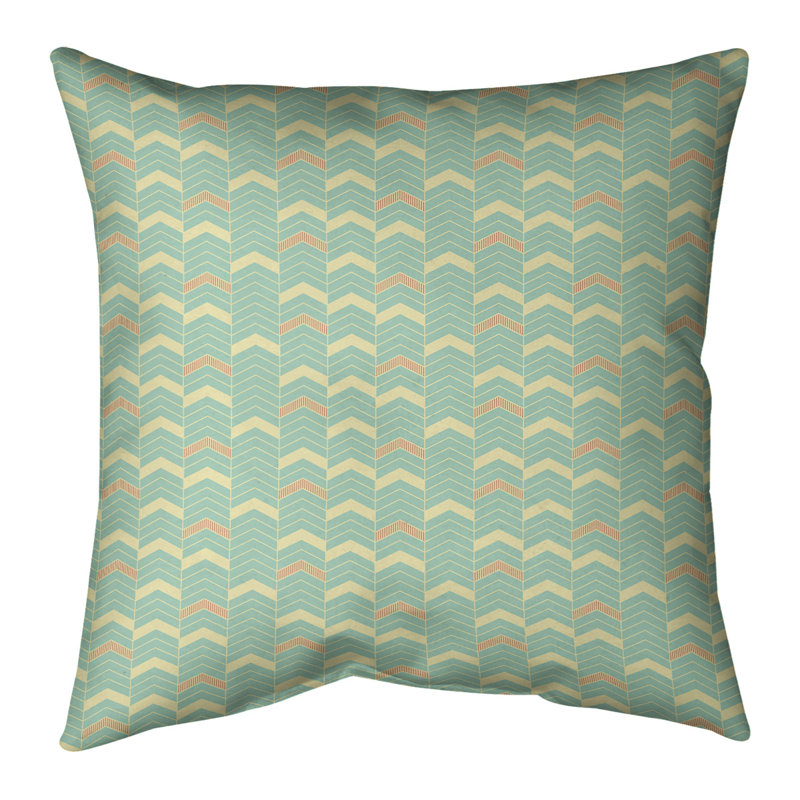 Rhonda Cheval Chevron Leather/Suede Reversible Pillow Cover, 16" x 16", Full Green Orange/Yellow, Faux Linen