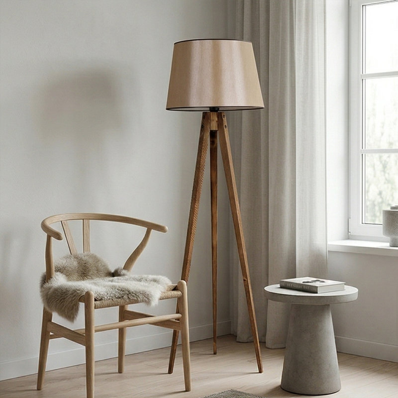 Everett 63" Wood Tripod Floor Lamp, Natural, Brown