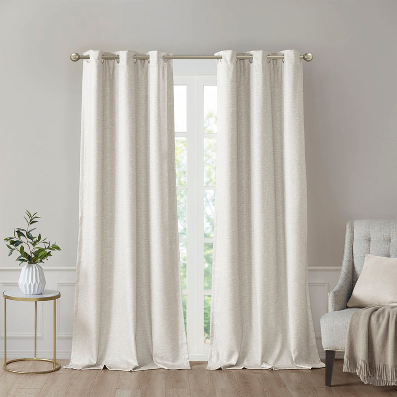 Tonal Printed Faux Silk Total Blackout Curtain Panel Pair, Energy-Efficient With Thermal Technology And Noise Reduction