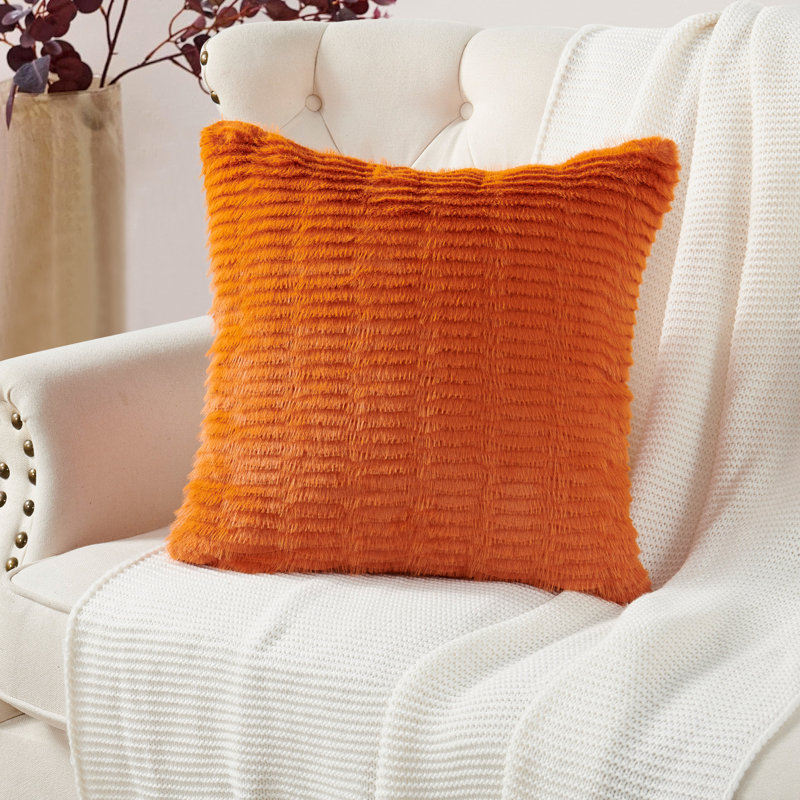 Housse de coussin en fausse fourrure Shaggy, Orange brûlé