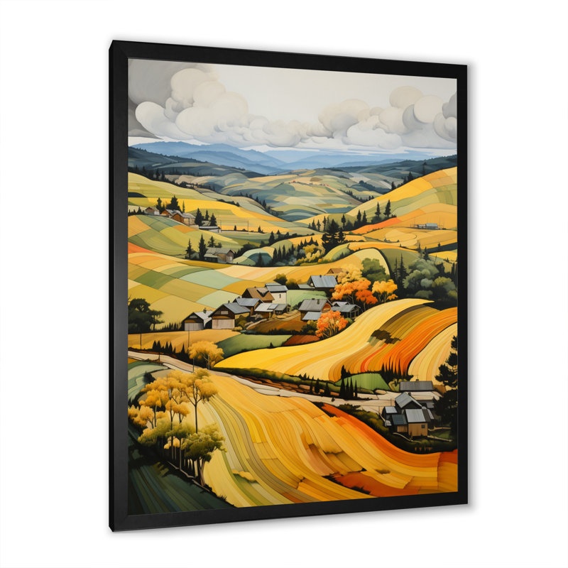 «Cleetus» jaune et vert pastorale audacieuse II sur toile, H 20 po x l 12 po x P 1 po, Cadre photo noir