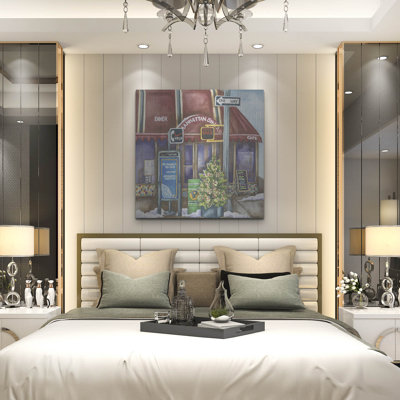 Art mural en métal Red Barrel Studio® «Cafes Manhatten Diner» par Andrea Strongwater