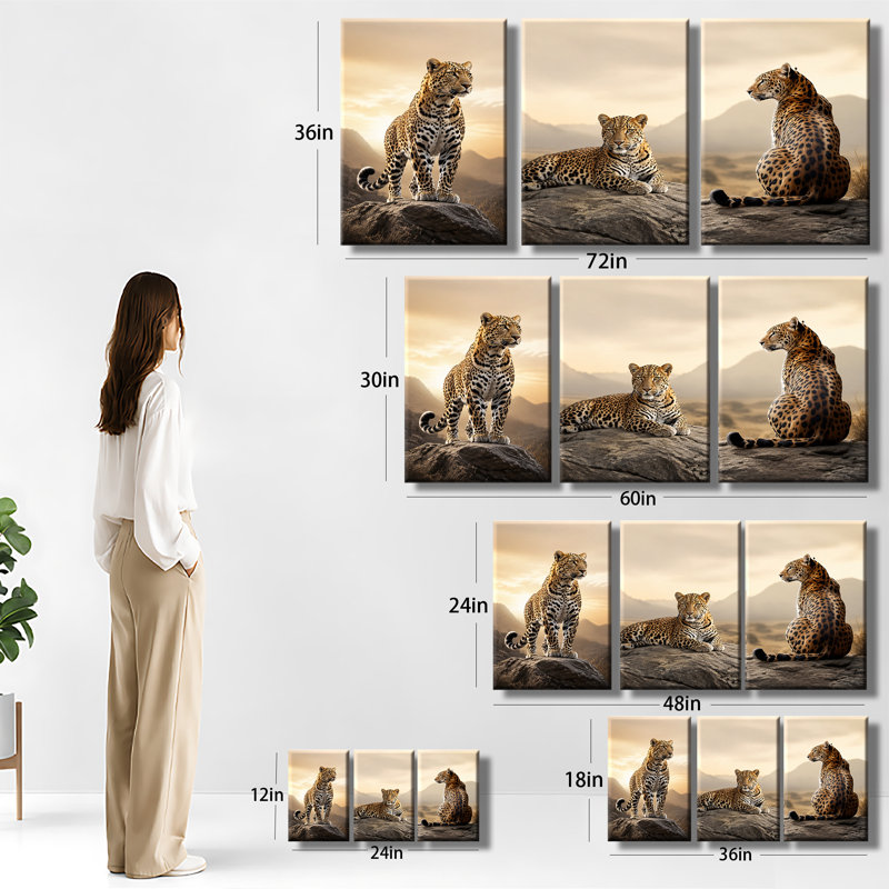 Ensemble de 3 impressions sur toile Wild Leopard, H 12 po x l 24 po x P 1 po