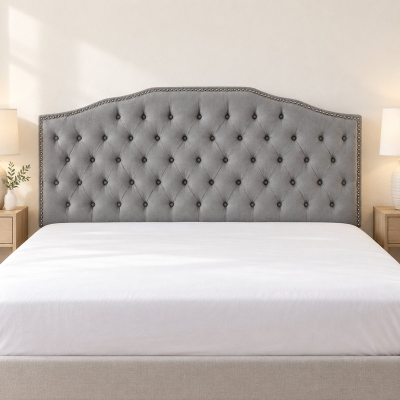 63.3" Arched Upholstered Headboard with Button Tufting and Adjustable Height, Gray