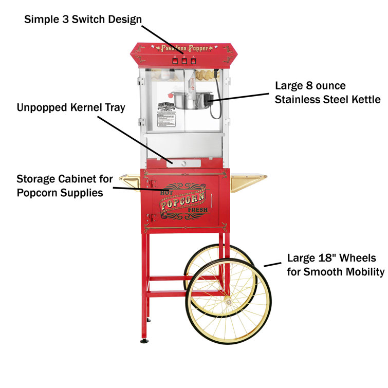 VEVOR Popcorn Popper Machine 8 Oz Countertop Popcorn Maker 850W 48 Cups Red  