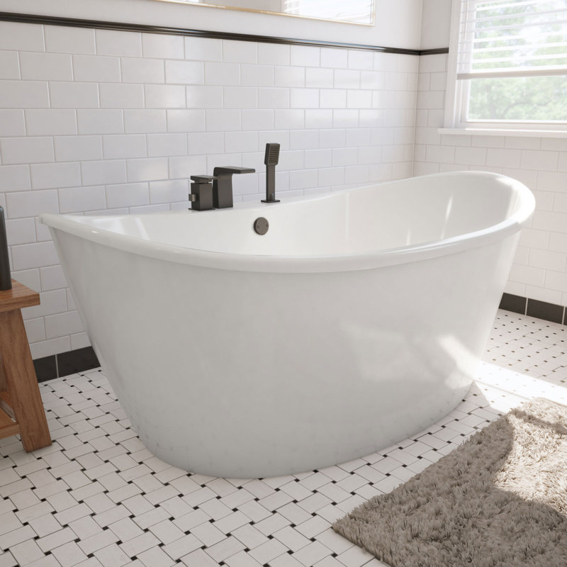 DreamLine Caspian 66 in. L x 27 in. H White Acrylic Freestanding Bathtub