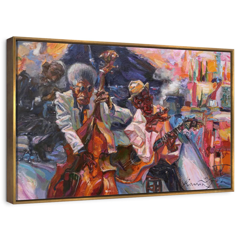 Jazz club jaune, Cadre flottant doré, 31 po x 21 po