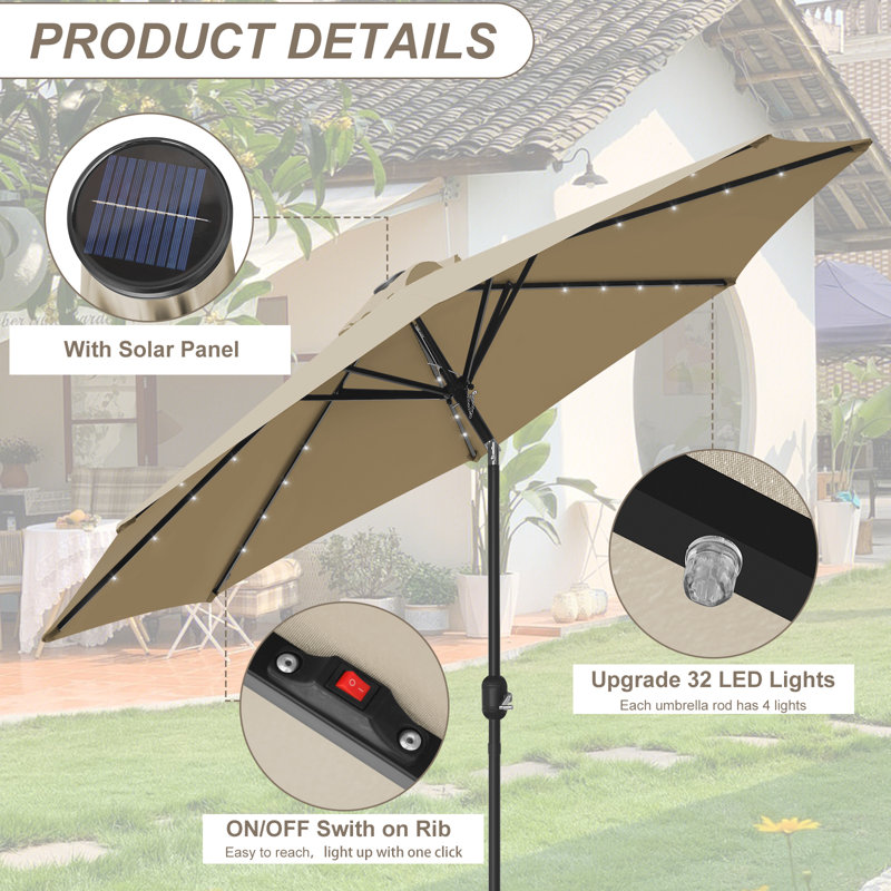 Parasol d'extérieur, 102 pouces de largeur, Beige