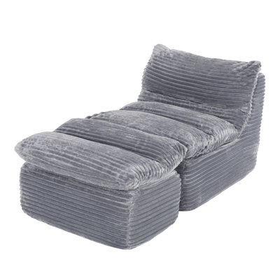 Oversized Bean Bag Chair with Ottoman, No Assembly Required Floor Sofa Bed & Chaise Lounge Indoor, Comfy Back Support Single Sofa Chair, Ergonomic Clo by Ebern Designs