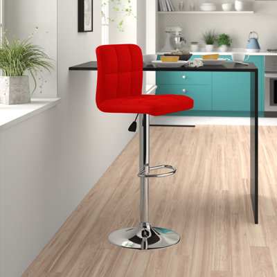 Ahlijah Contemporary Quilted Vinyl Adjustable Height Barstool with Chrome Base