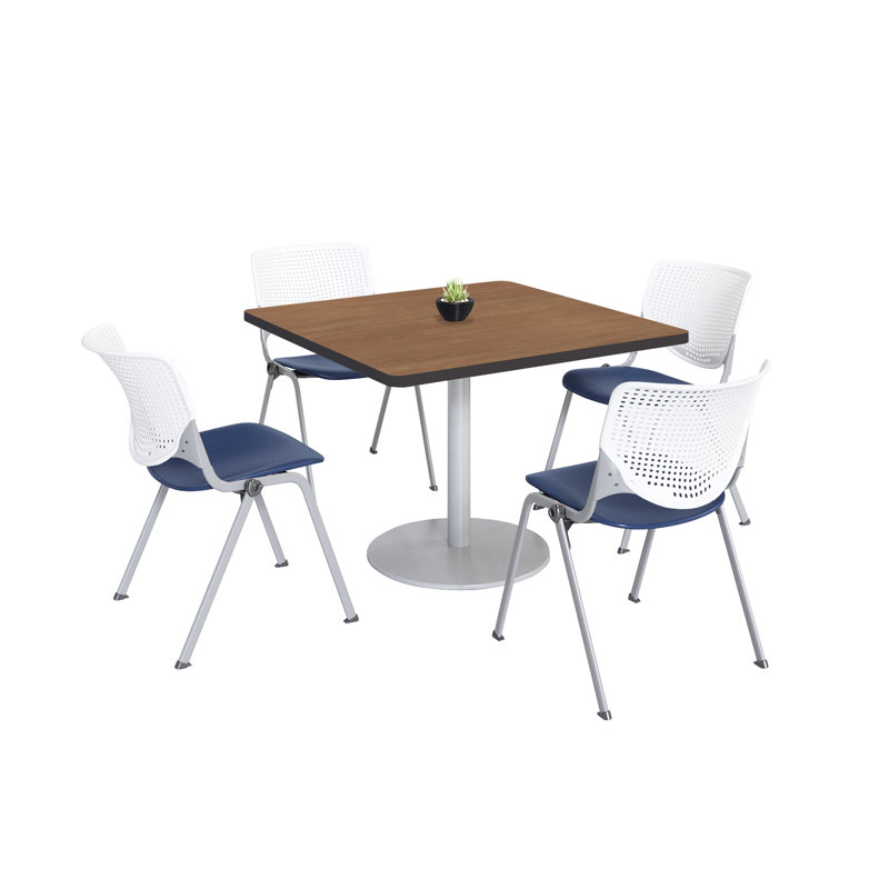 Ensemble de table de salle à manger et de chaise Kool Mode, H 29 po x L 36 po x l 36 po, Blanc / Bleu marine, Cerisier