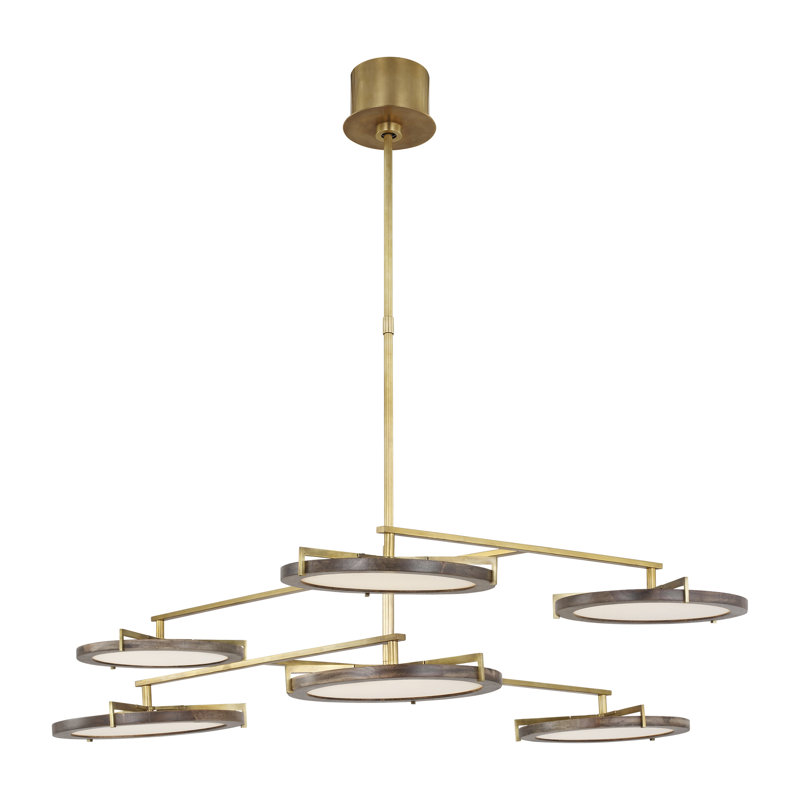 Shuffle 6 - Light LED Chandelier, Natural Brass
