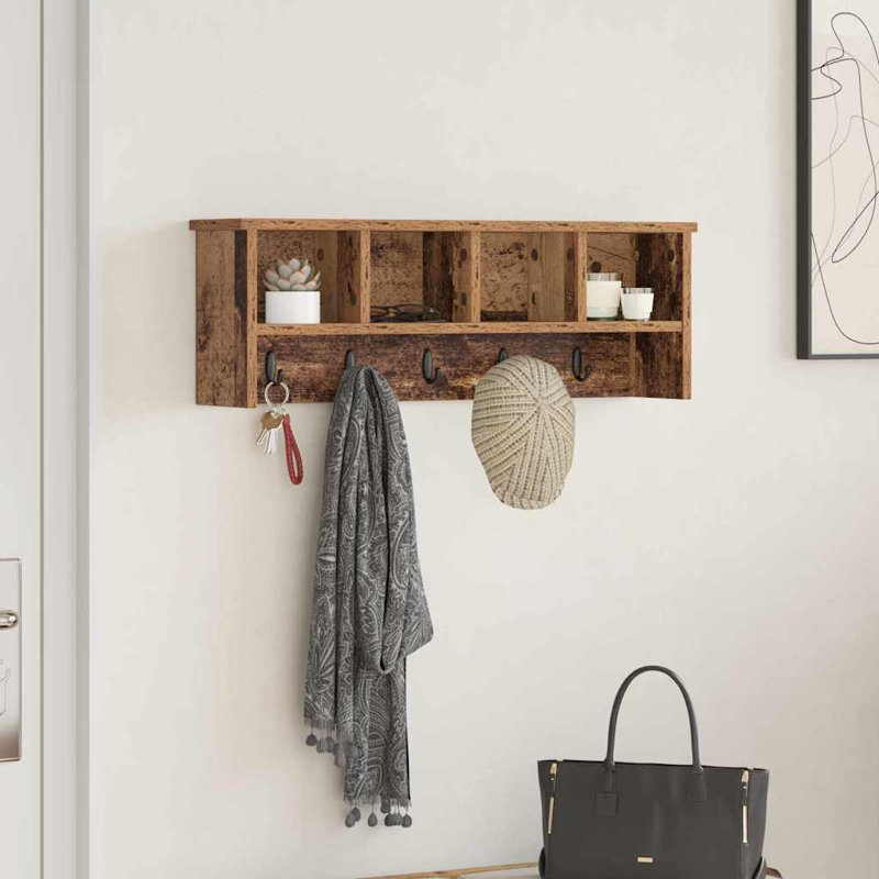 Wall-Mounted Coat Rack With Shelf 75 X 16 X 26 Cm, Old Wood