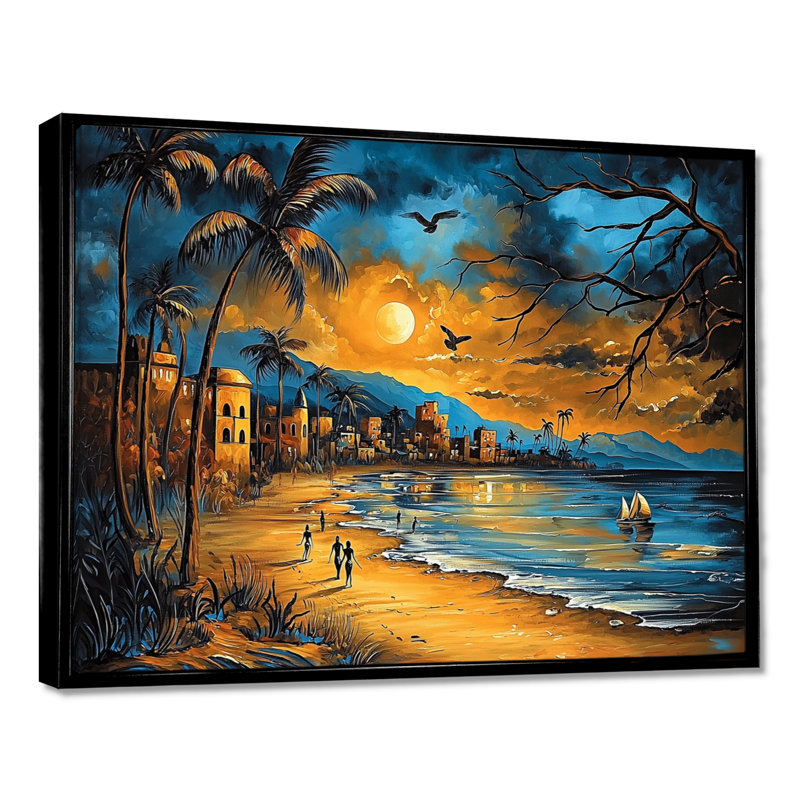 Décoration de plage à la plage au Brésil I - Plage côtière, 24" H x 32" W, Cadre flottant sans passe-partout, Noir